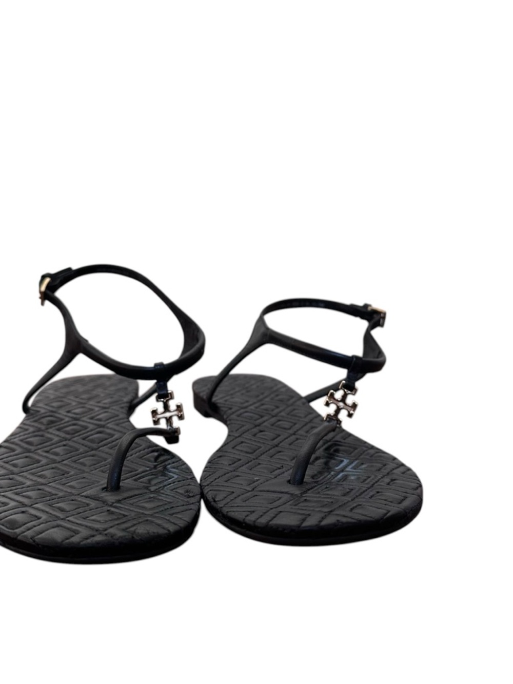 Tory Burch Black Logo Thong Sandals with Ankle Strap